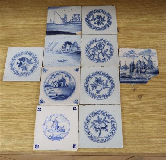 A group of ten 18th / 19th century Dutch Delft tiles, each 12.5cm square